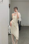 Un Morceau elastic lace oblique blooming half skirt UM231XZ11 light yellow PUM40